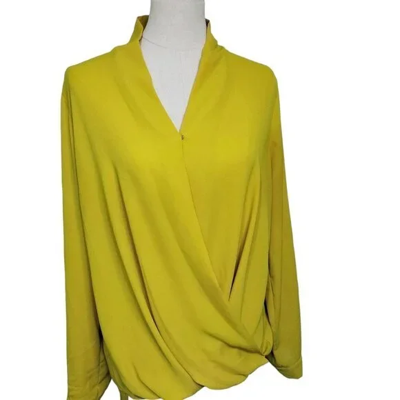 (#492)Pleione Mustard Yellow Surplice Crossover Long Sleeve Top Size XL - Picture 2 of 5